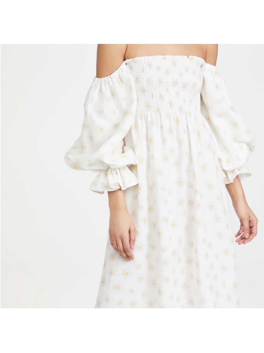 Sleeper Atlanta Off The Shoulder Linen Midi Dress Daisy Medium - Picture 11 of 11